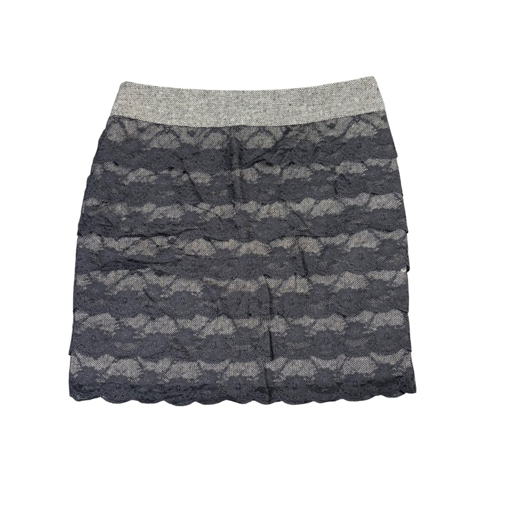 Y2K Forever 21 Black Lace Tiered Tweed Mini Skirt Grey Size Small S/P Zipper